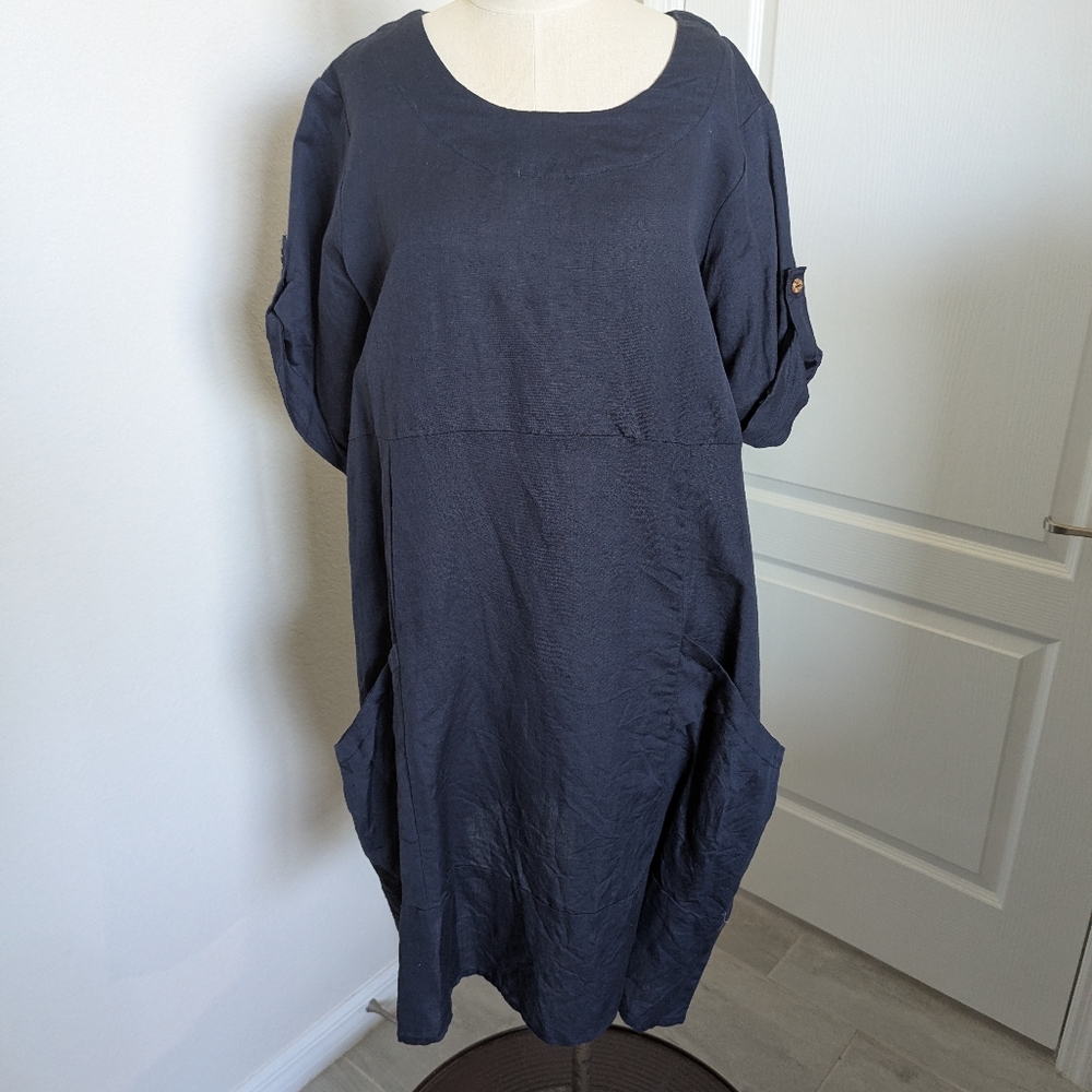 NWT Vasna Navy Blue Linen Dress